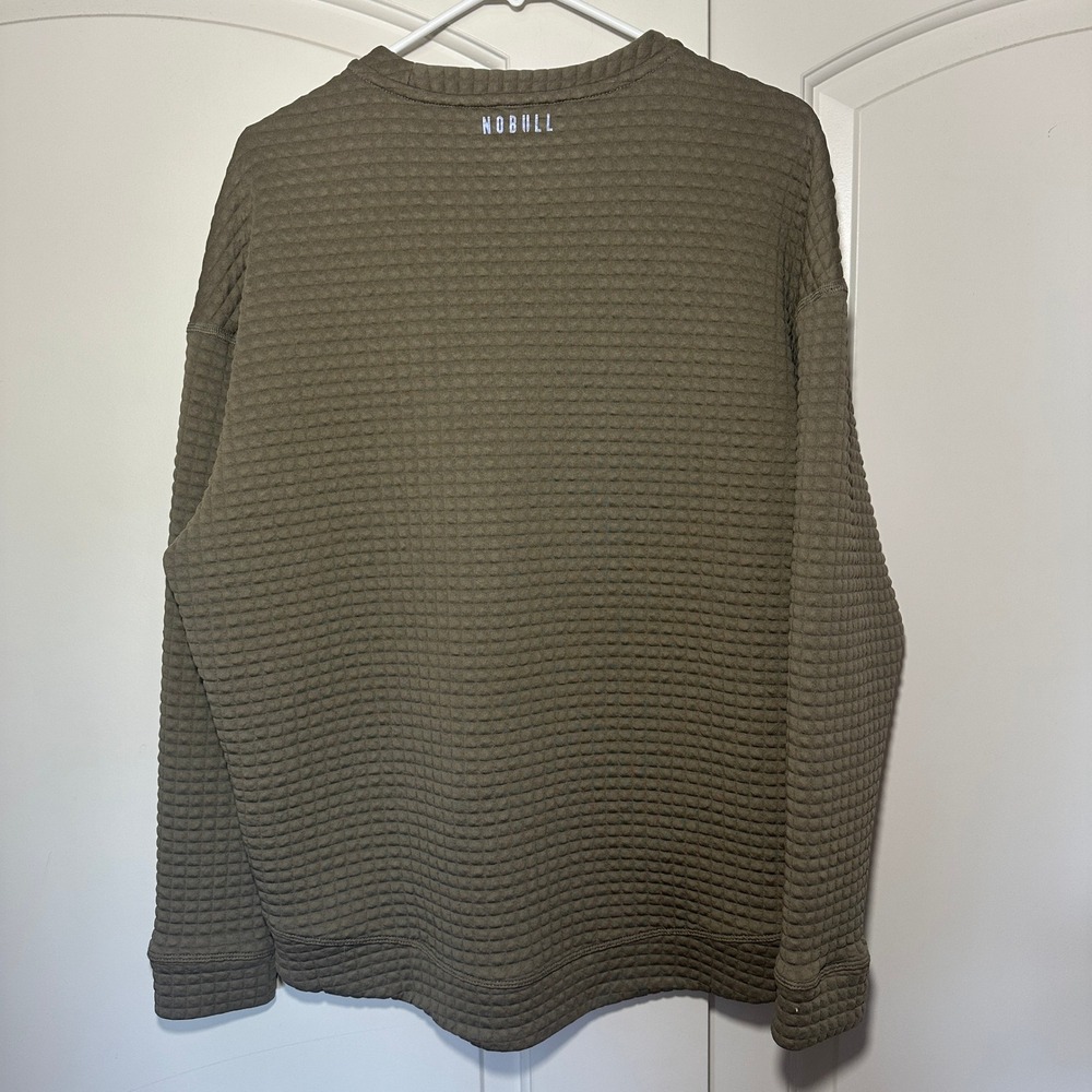 NOBULL Quilted Crewneck Sweatshirt Taupe Brown Grid Pullover Womens Large - Picture 4 of 5